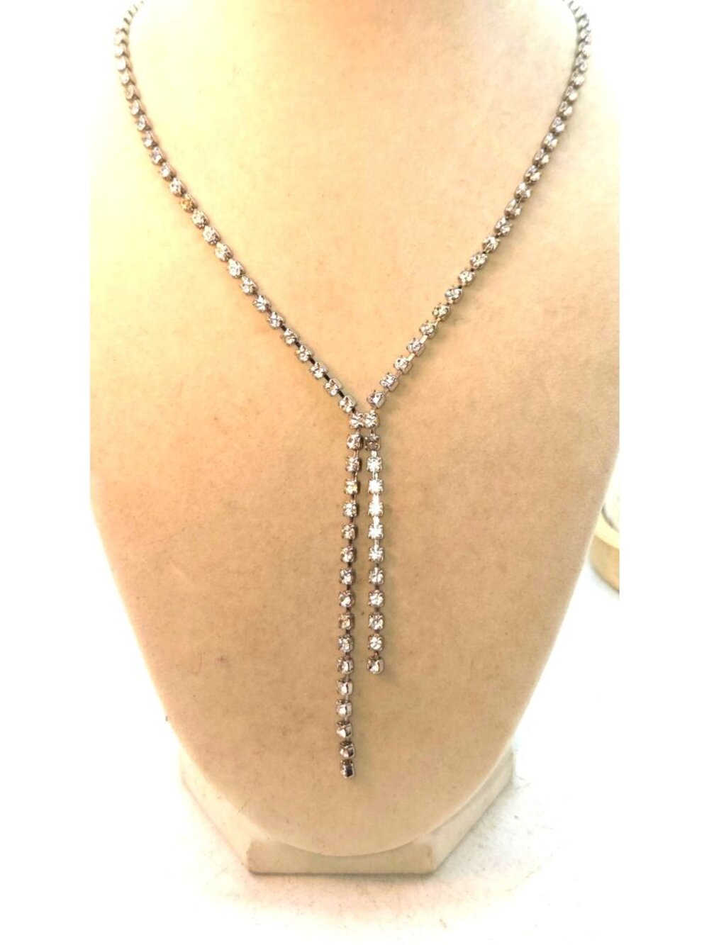 Silver Rhinestone Y Necklace With Adjustable Lobster Clasp - AVON